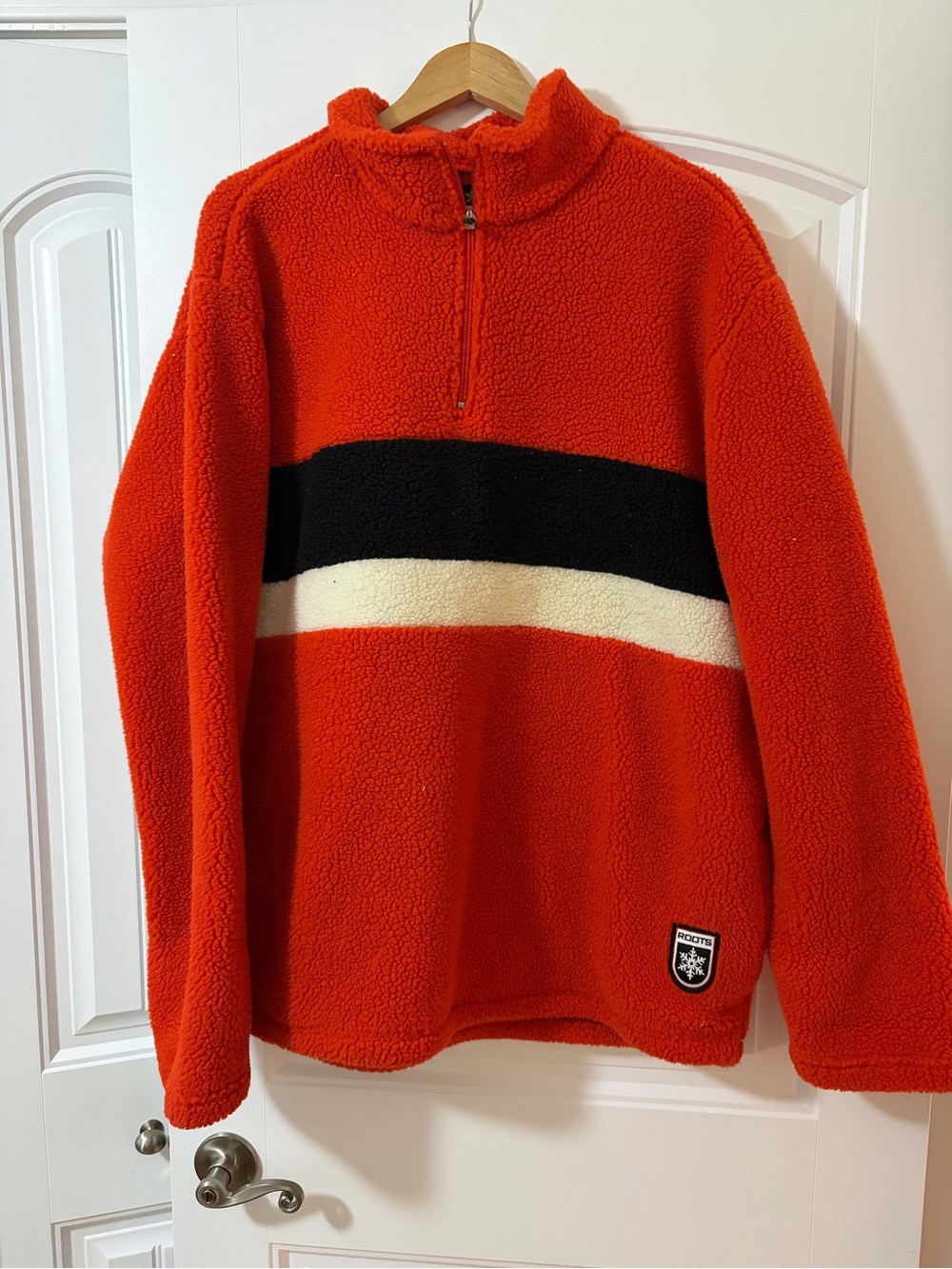 Vintage Roots Orange Sherpa Quarter Zip Fleece with Black and White Stripes